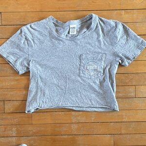 PINK Victoria's Secret Heather Gray Cropped Pocket Tee
